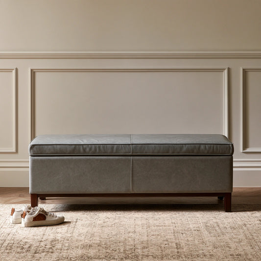 Banc avec rangement en cuir, coloris gris