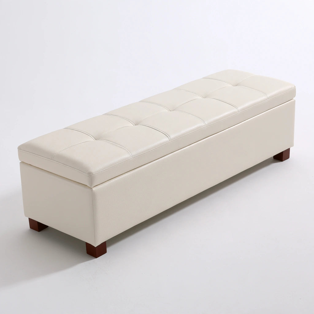 Banc coffre rembourré aux lignes épurées, coloris gris