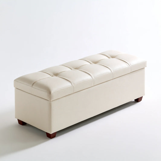 Banc coffre rembourré aux lignes épurées, coloris gris