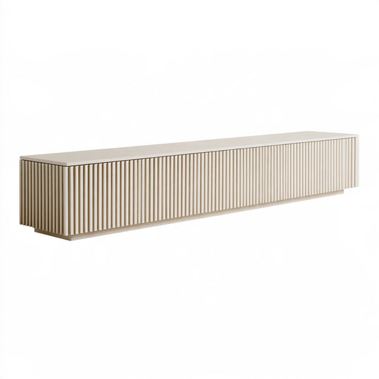 Meuble télévision aux lignes épurées mural suspendu, coloris beige clair
