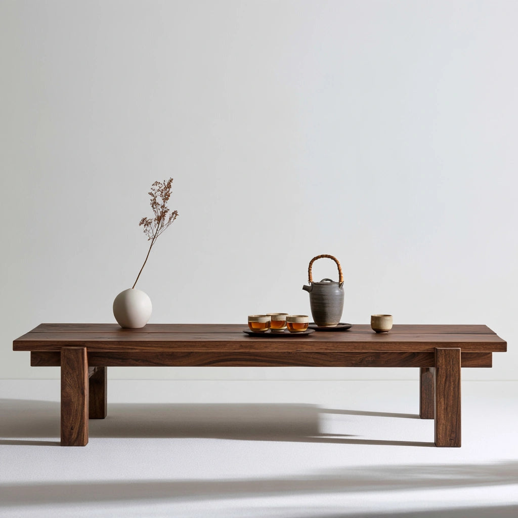 Table basse en bois finition noyer, coloris brun noyer