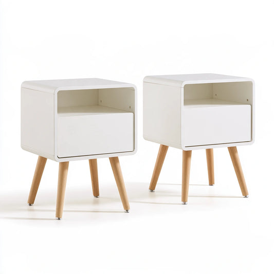 Ensemble de deux tables de chevet aux lignes épurées, coloris blanc